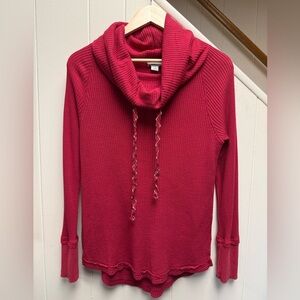Sundance Red Waffle-Knit Cabin Core Cowl Neck Thermal Top Size Small